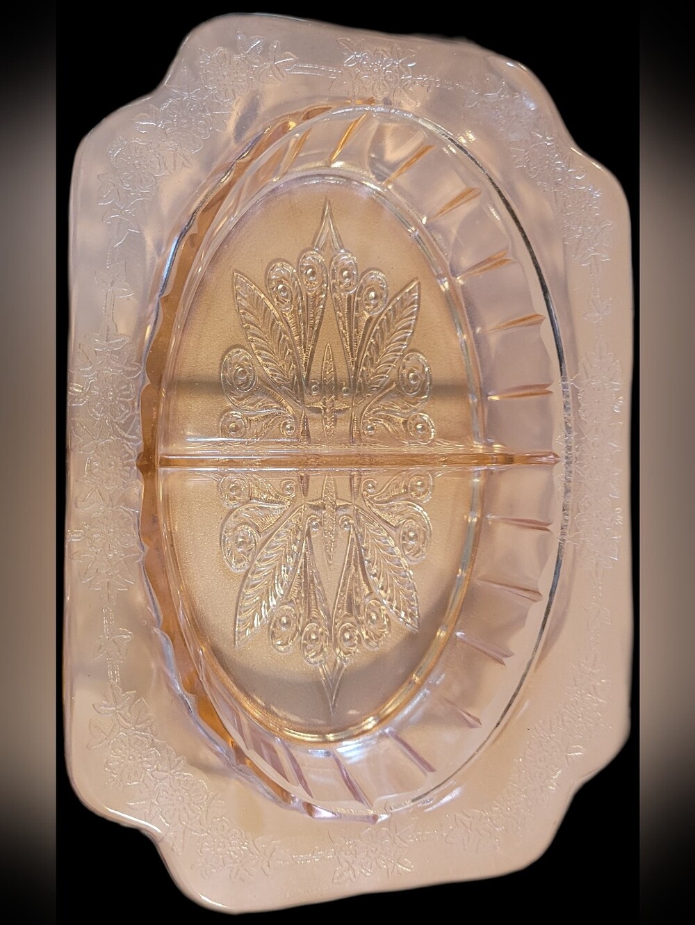 VTG Jeanette Glass Elegant Pink Depression Glass Divided Serving Dish